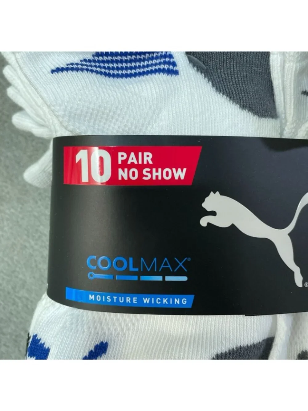 NWT Puma CoolMax Men's 6-12 No Show Socks 10-Pair Shoe White/Gray